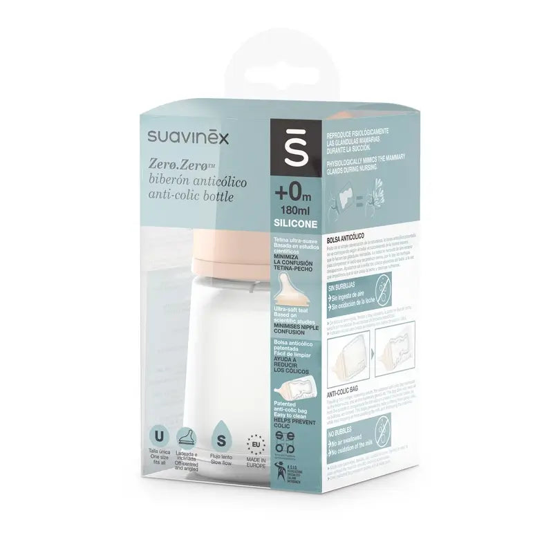 Suavinex Anti-colic Bottle Zero Zero 180 Ml, Slow Flow (S), +0 Months, Fair