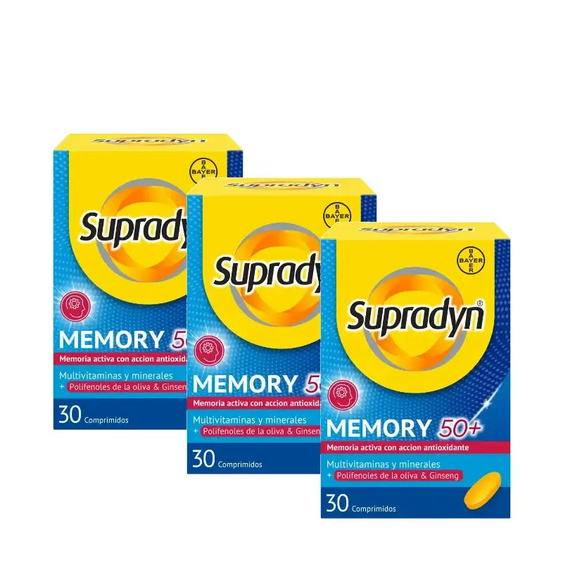 Supradyn Memory 50+ Vitamins, Minerals and Energy with Ginseng, Pack of 3 x 30 tablets