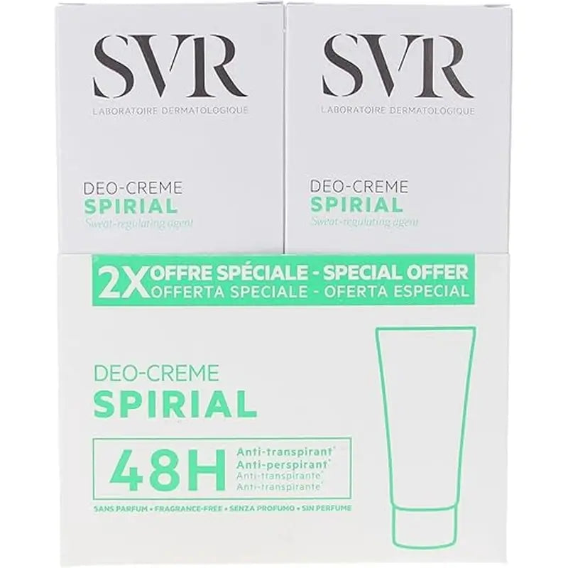 SVR Spirial Duo Deo-Cream Anti-Transpirant 48h, 2x50 ml