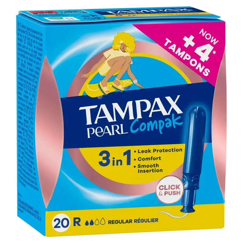 Tampax Pearl Compak Regular Tampons With Applicator, 20 Units