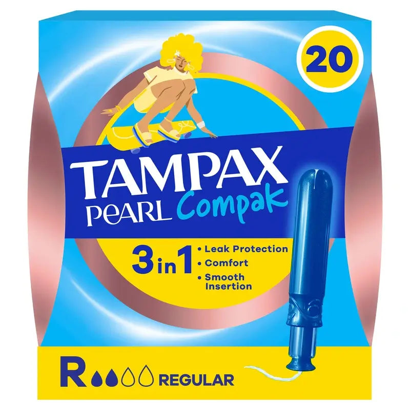 Tampax Pearl Compak Regular Tampons With Applicator, 20 Units
