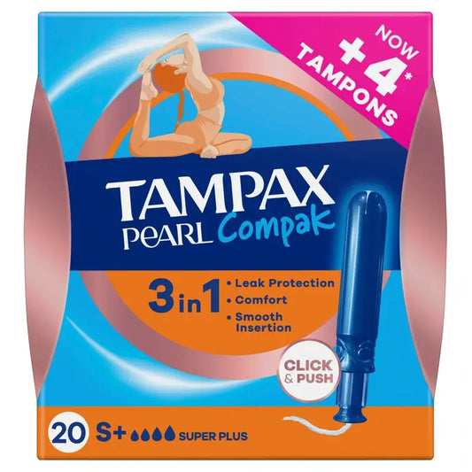 Tampax Pearl Compak Super Plus Tampons With Applicator, 20 Units