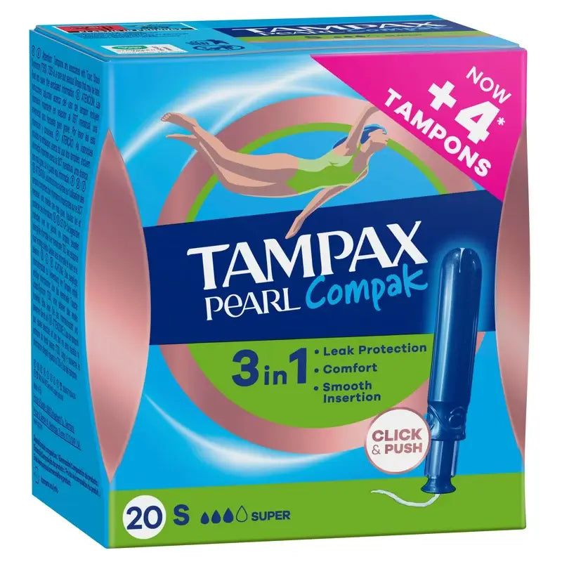 Tampax Pearl Compak Super Tampons With Applicator, 20 Units