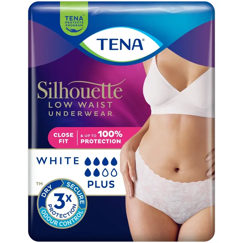Tena Silhouette White Low Waist Size M, 12 Units