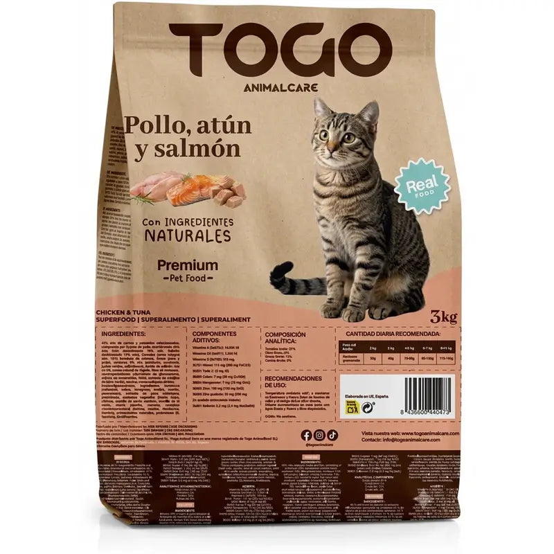 TOGO Sterilised cat food, tuna, salmon and chicken with probiotics, 3kg