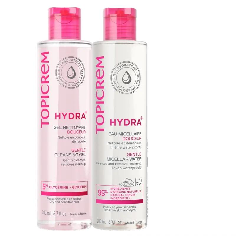 Topicrem Hydra+ Pack Cleansing Gel 200 Ml + Micellar Water 200 Ml 40%.