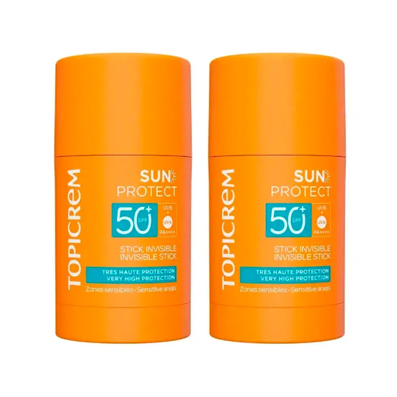 Topicrem Sun Protect Invisible Stick Spf50+, Pack 2 x 15 Gr