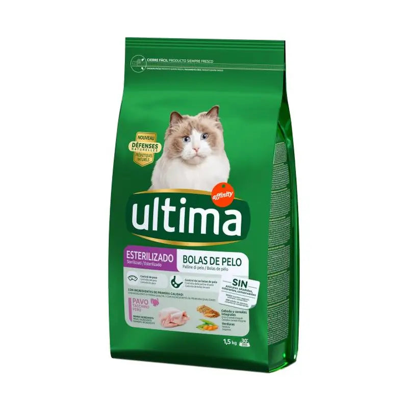 Ultima Cat Food for Neutered Cats – Hairballs, 1.5 kg
