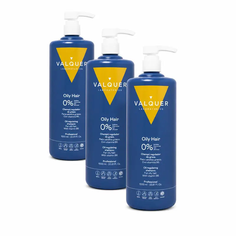 Valquer Hair Care Grease Regulating Shampoo, Pack 3 x 1000 ml