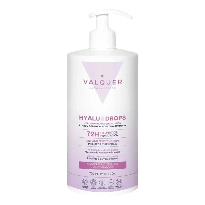 Valquer Hyaludrops Coconut and Cotton Body Lotion – 72-hour Moisturisation, 700 ml