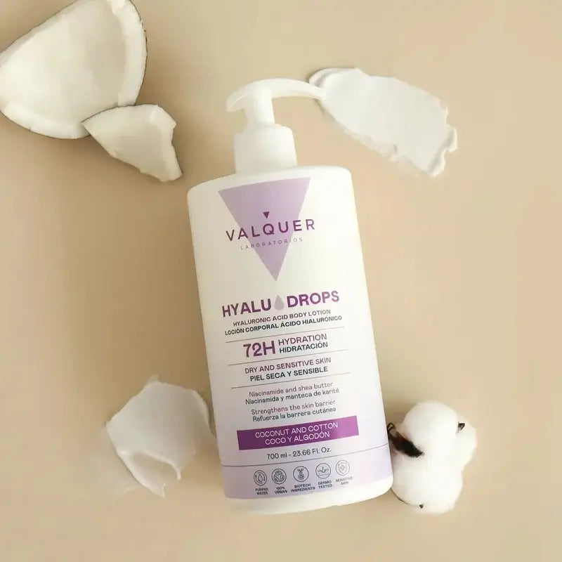 Valquer Hyaludrops Coconut and Cotton Body Lotion – 72-hour Moisturisation, 700 ml