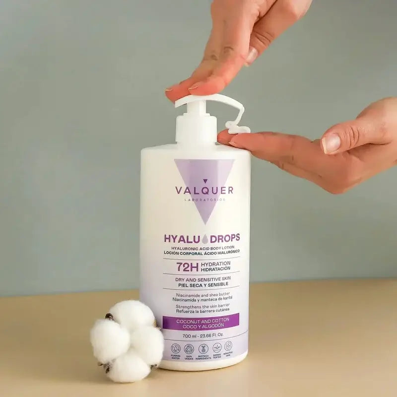 Valquer Hyaludrops Coconut and Cotton Body Lotion – 72-hour Moisturisation, 700 ml