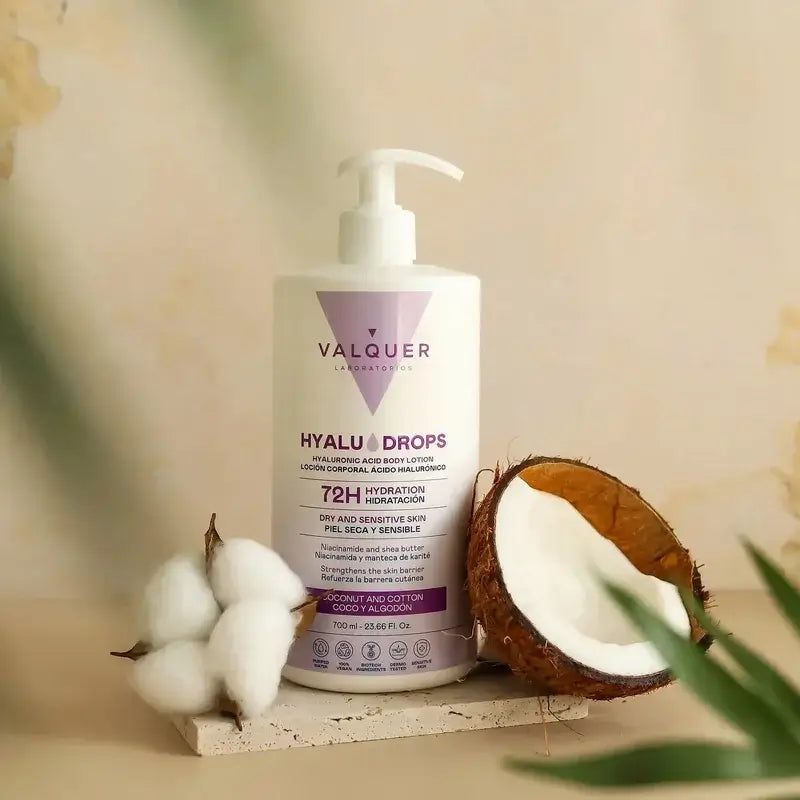 Valquer Hyaludrops Coconut and Cotton Body Lotion – 72-hour Moisturisation, 700 ml