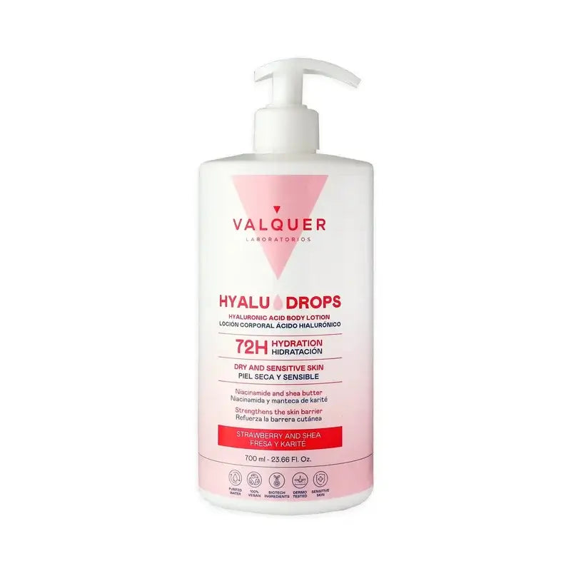 Valquer Hyaludrops Strawberry and Shea Butter Body Lotion – 72-hour Moisturisation, 700 ml
