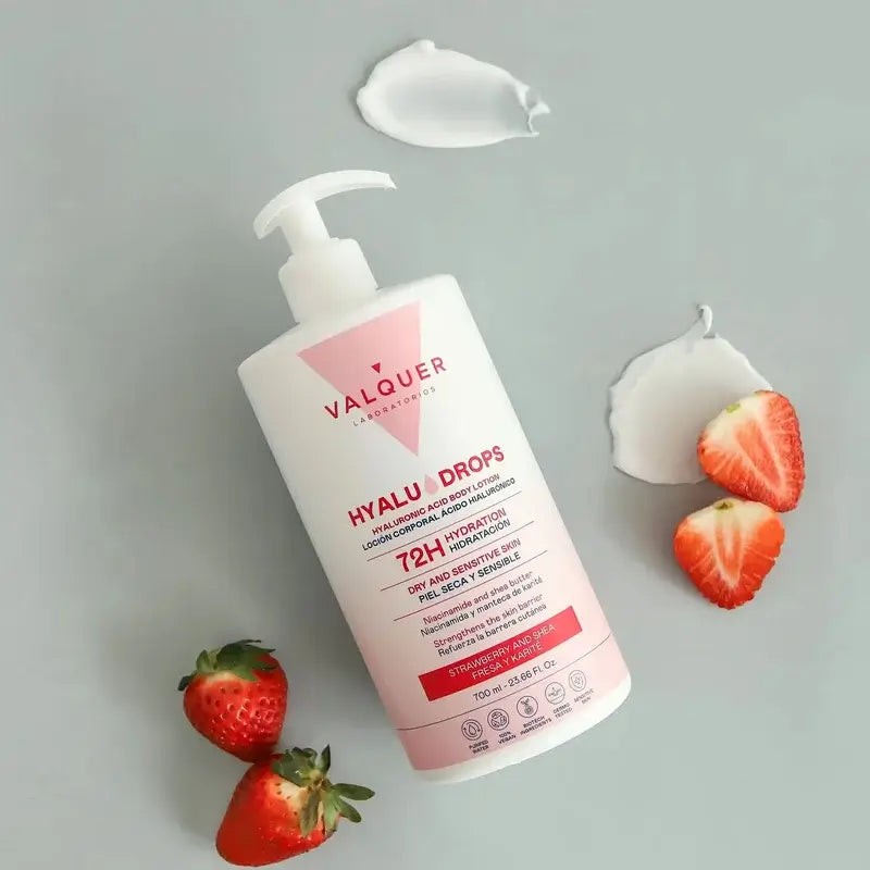 Valquer Hyaludrops Strawberry and Shea Butter Body Lotion – 72-hour Moisturisation, 700 ml