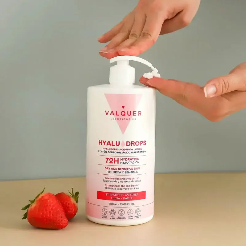Valquer Hyaludrops Strawberry and Shea Butter Body Lotion – 72-hour Moisturisation, 700 ml
