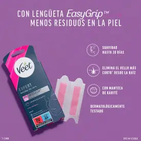 Veet Expert Facial Depilatory Cold Wax Strips with Shea Butter, 16 Strips