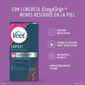 Veet Expert Shea Butter Cold Depilatory Wax Strips with Shea Butter, 16 Strips