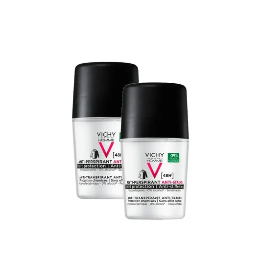 Vichy Homme 48-Hour Anti-Perspirant and Anti-Stain Roll-On Deodorant 50 ml, pack of 2