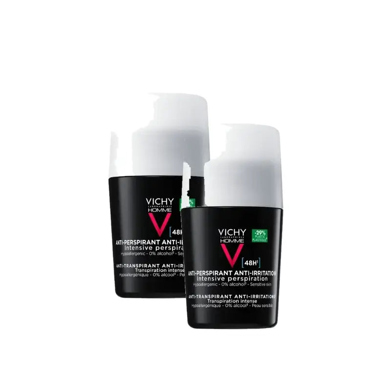 Vichy Homme 48-Hour Deodorant for Sensitive Skin, Roll-On, 50 ml, pack of 2