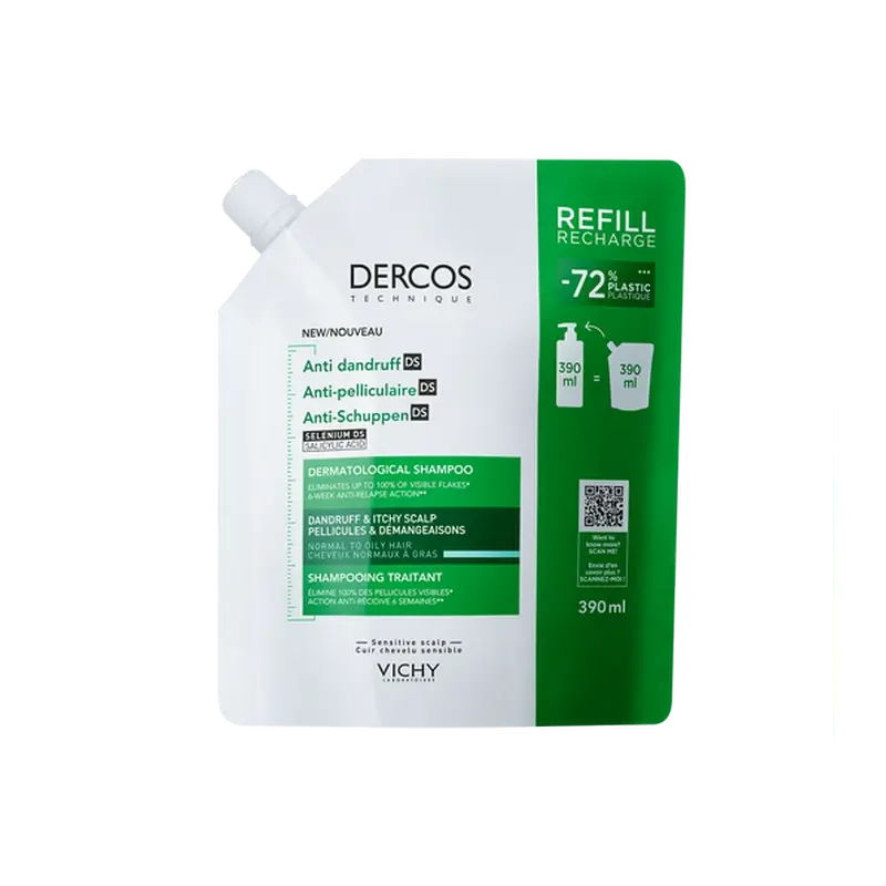 Vichy Dercos Technique Ecorefill Anti-Oily Dandruff Shampoo, 390 ml