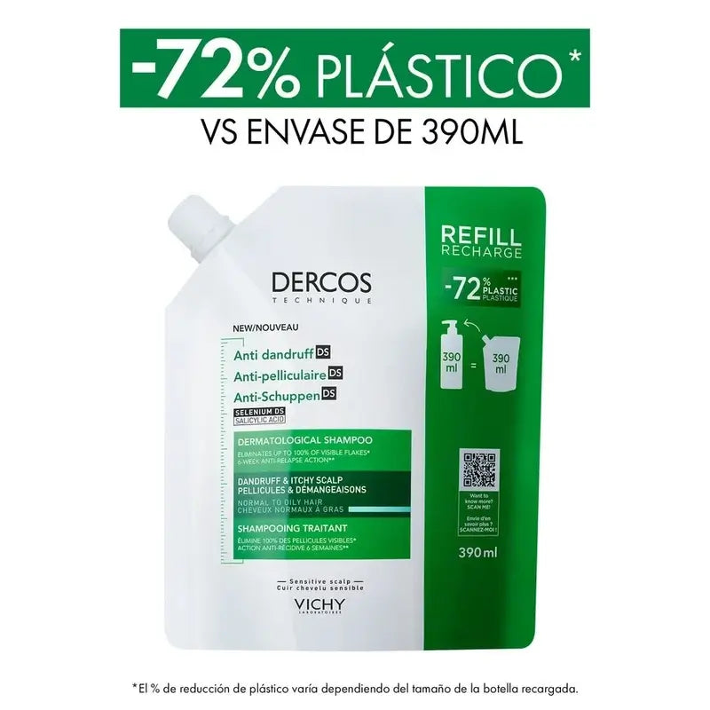 Vichy Dercos Technique Ecorefill Anti-Oily Dandruff Shampoo, 390 ml