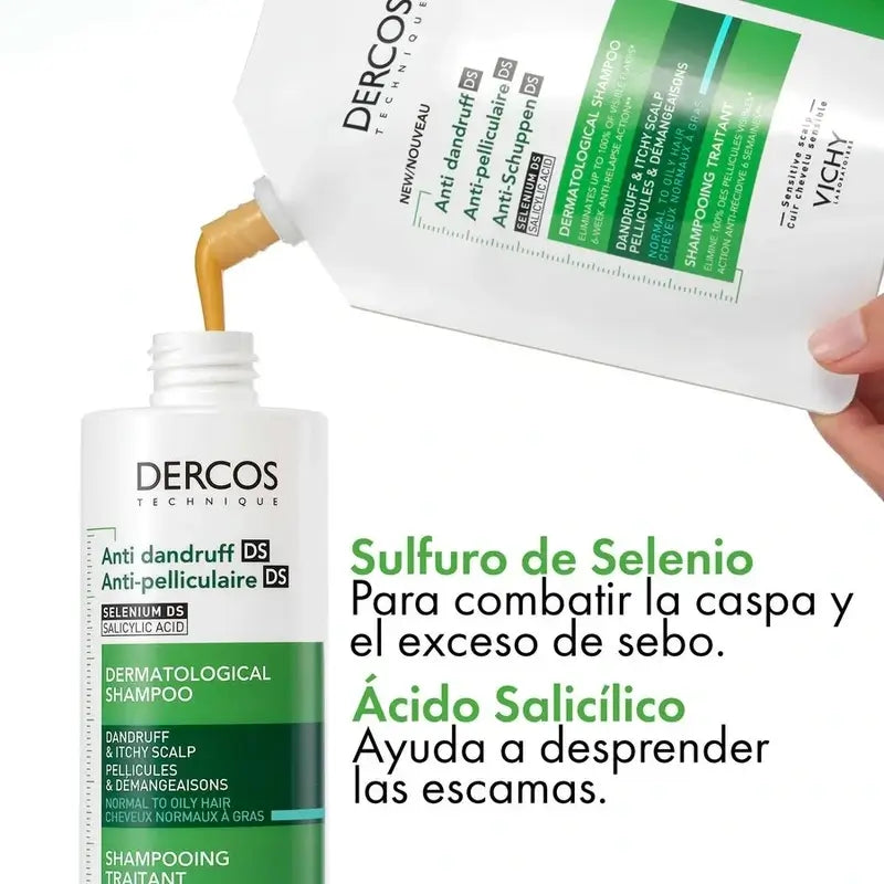 Vichy Dercos Technique Ecorefill Anti-Oily Dandruff Shampoo, 390 ml