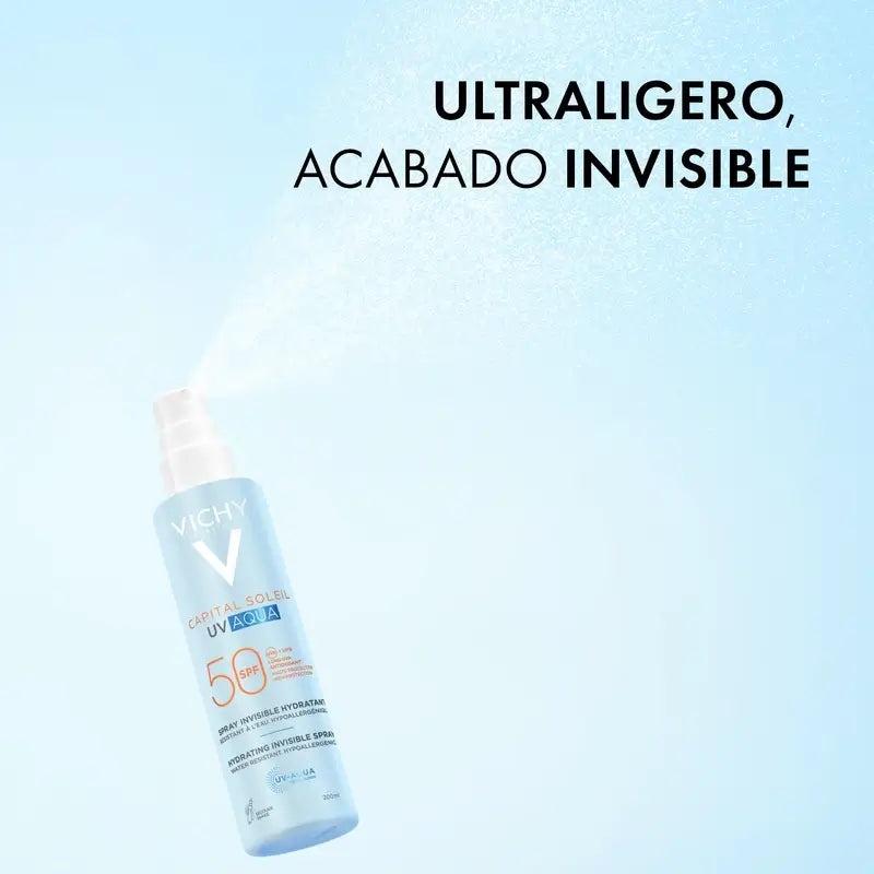 Vichy Solar Uv Aqua Spray Invisible Moisturising Spray Spf50, 200 ml