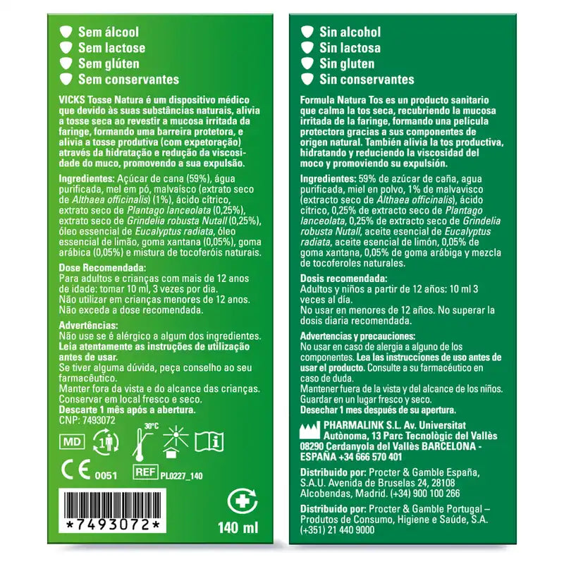 Vicks Formula Natura Dry & Productive Cough, 140 ml