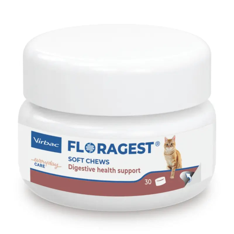 Virbac Floragest Soft Chews – Digestive supplement for cats. 1 jar of 30 chews