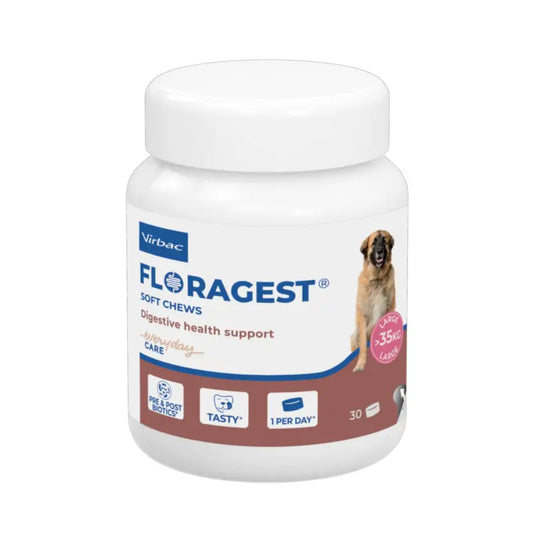 Virbac Floragest® Soft Chews – Digestive supplement for large dogs. 1 jar of 30 chews