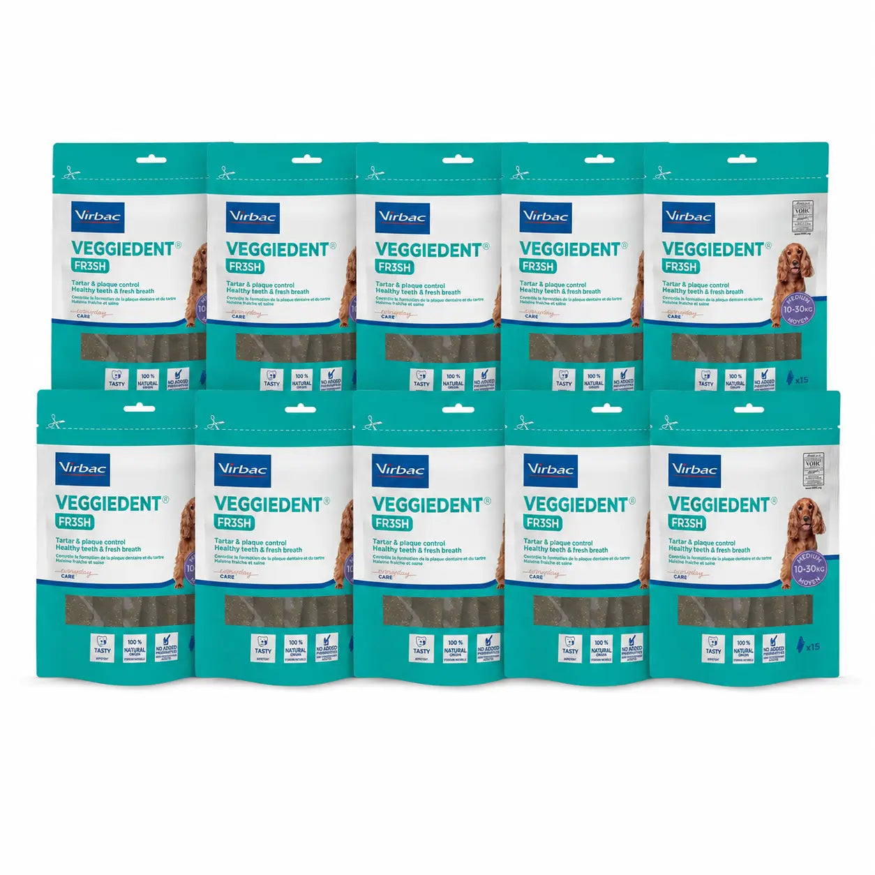 Virbac Veggiedent Fr3sh M, Dental Snacks For Medium Breed Dogs, Pack 10 units