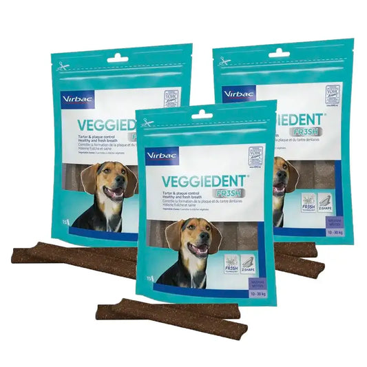Virbac Veggiedent Fr3sh M, Dental Snacks For Medium Breed Dogs, Pack 3 units