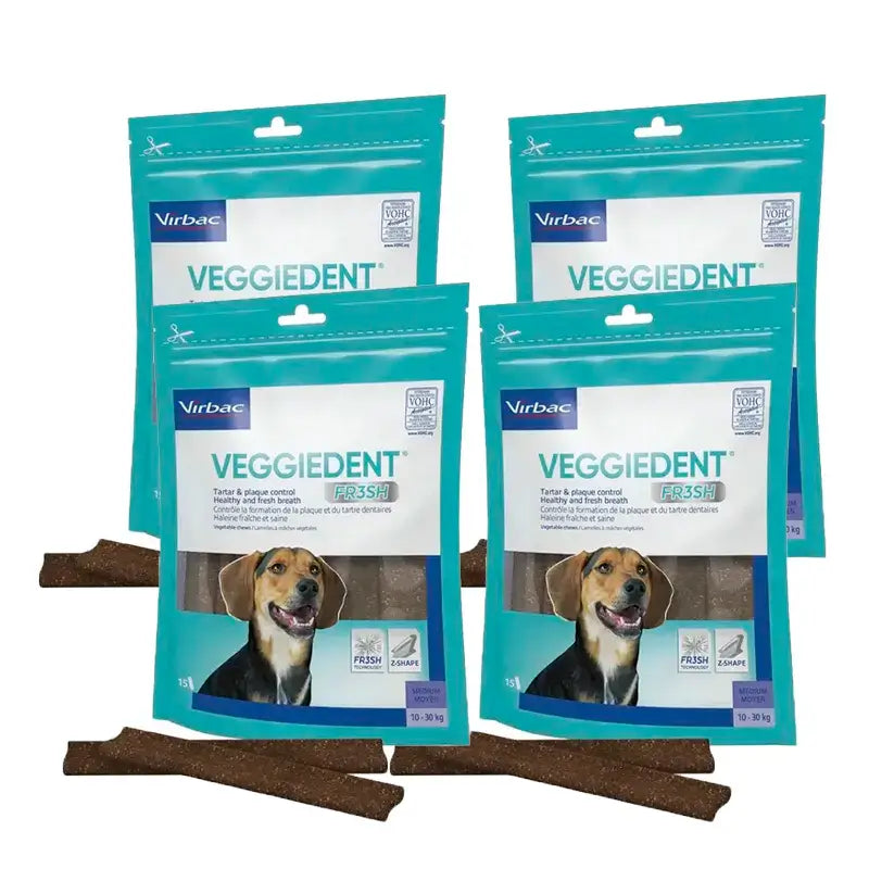 Virbac Veggiedent Fr3sh M, Dental Snacks For Medium Breed Dogs, Pack 4 units