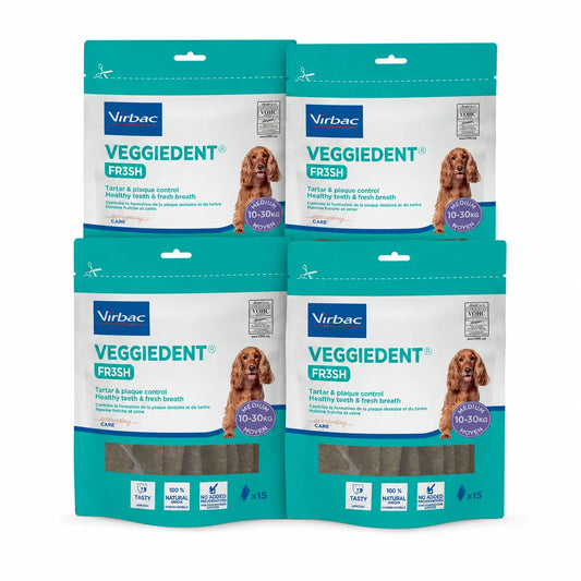 Virbac Veggiedent Fr3sh M, Dental Snacks For Medium Breed Dogs, Pack 4 units