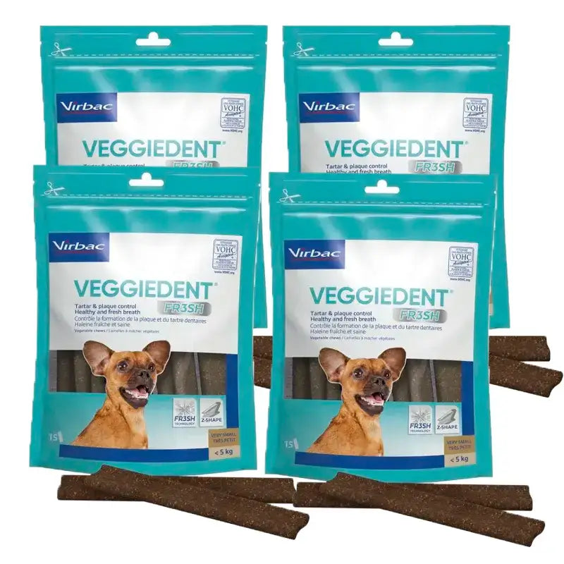 Virbac Veggiedent Fr3sh XS, Dental Snacks For Very Small Breed Dogs, Pack 4 units