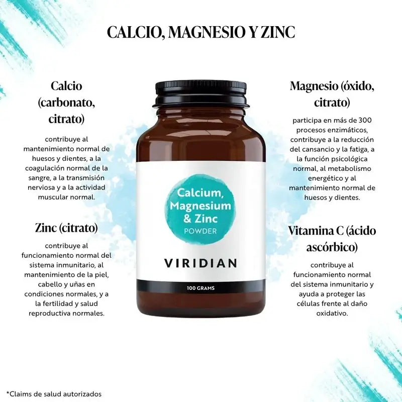 Viridian Calcium Magnesium Zinc +Vit. C Powder 100Gr.