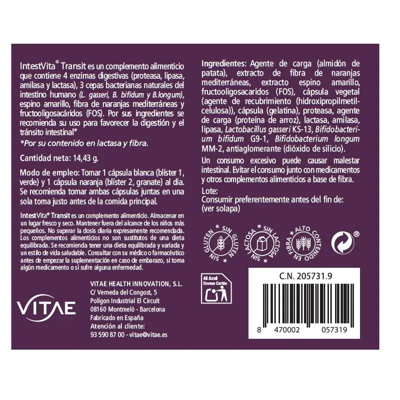 IntestVita Transit 30 capsules – With fibre and probiotics