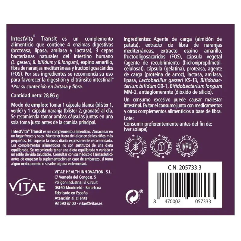 IntestVita Transit 60 capsules – With fibre and probiotics