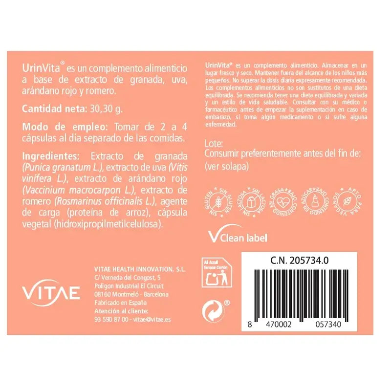 UrinVita 60 capsules – Urinary wellbeing with cranberry and pomegranate extracts