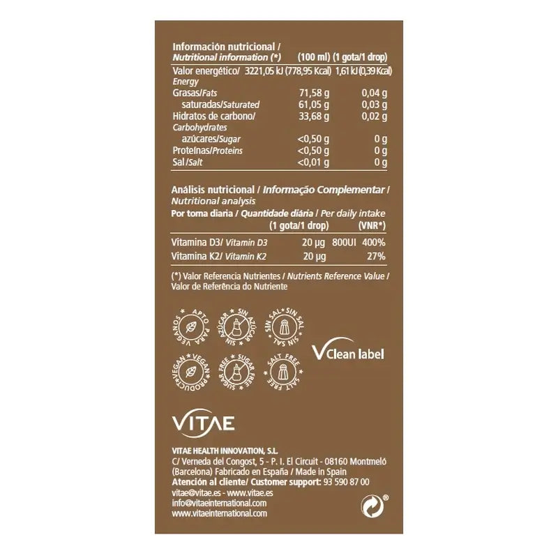 Vitae Vitamin D3K2 10ml – Vitamin D3 and K2 for bones and the immune system