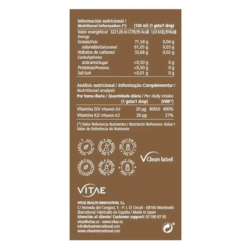 Vitae Vitamin D3K2 10ml – Vitamin D3 and K2 for bones and the immune system