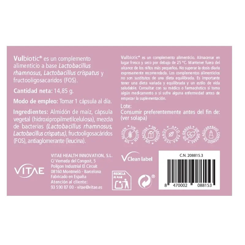 Vulbiotic 30 capsules – Tablets to balance the vaginal microbiome