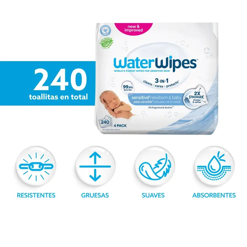 Waterwipes Biodegradable Baby Wipes 4x60, 240 pcs.
