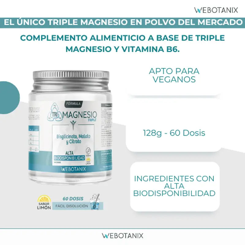 Webotanix Triple Magnesium Formula Powder, 128 g