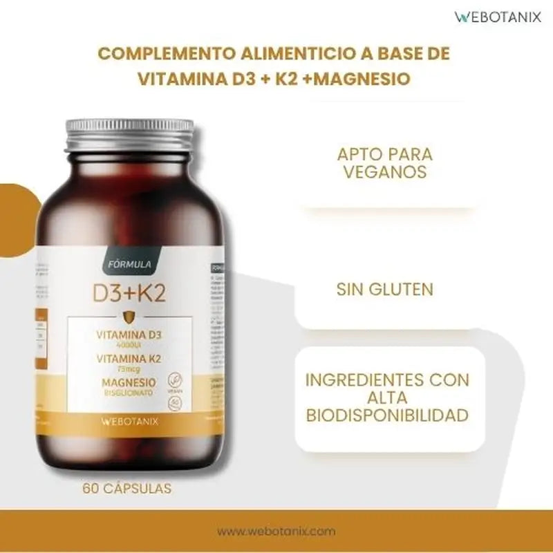 Webotanix Vitamin D3+K2 Formula, 60 capsules
