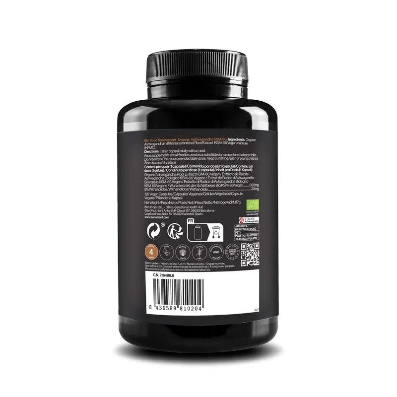 Zenement Ashwagandha Organic Ksm-66, 120 vegan capsules