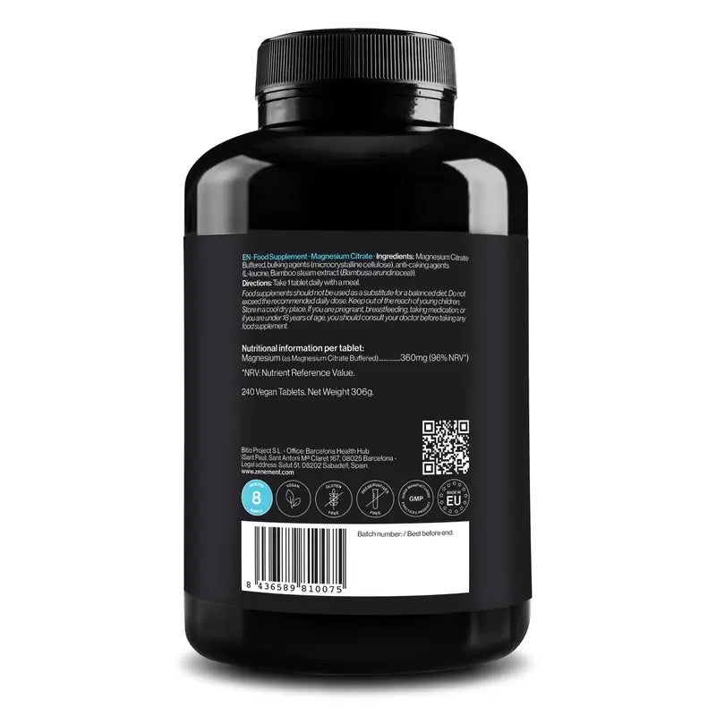 Zenement Magnesium Citrate, 240 vegan tablets
