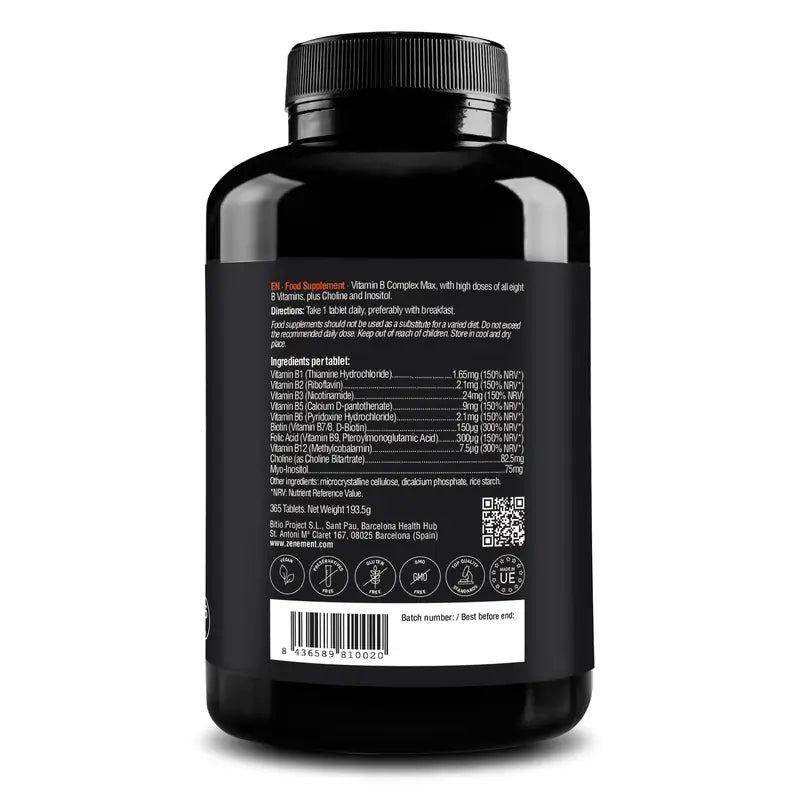 Zenement Vitamin B Max Complex, 365 vegan tablets
