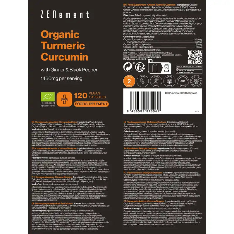 Zenement Organic Turmeric, 120 vegan capsules